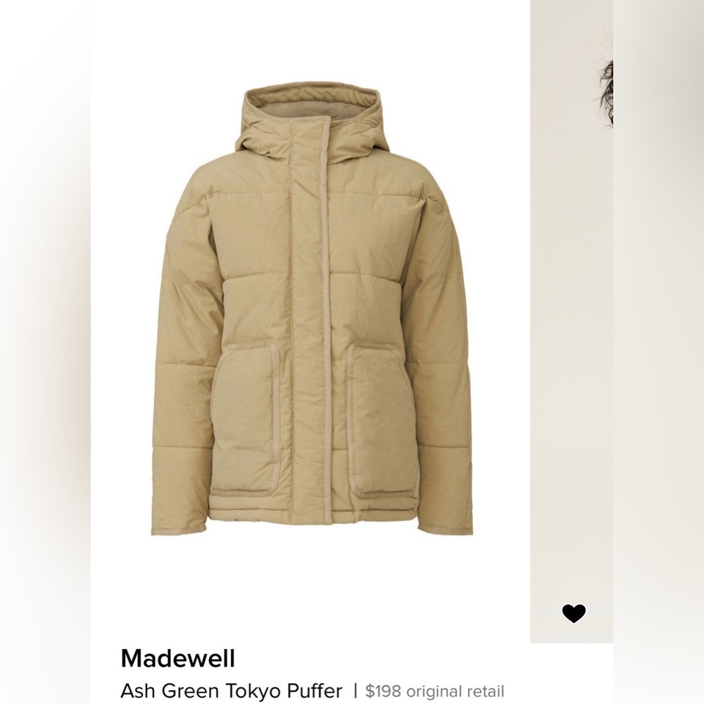 MADEWELL Khaki Hooded Puffer Jacket Large